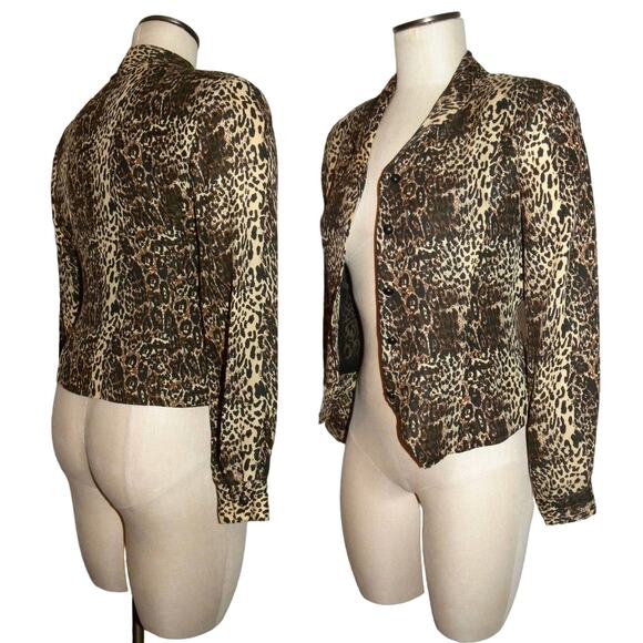 90s Leopard Print Silk Jacket | Vintage Fitted Crop Blazer | X-Small PETITE - Picture 10 of 10